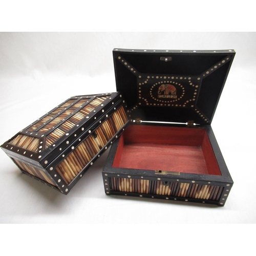 120 - Pair of late Victorian style ebony and porcupine quill cigarette boxes, W20cm, D16cm, H9cm
