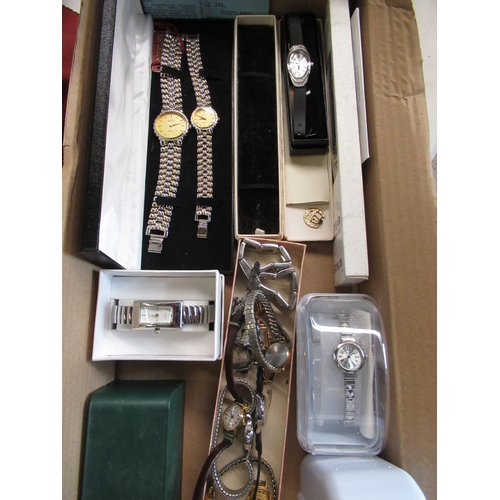 605 - Pair of Pelex ladies and gents quartz watches cased, other cased watches, gold plated and other ladi... 