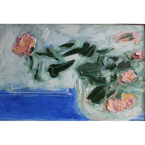 546 - George Hainsworth (B.1937); ‘Roses,’ oil on canvas, signed, 41cm x 61cm