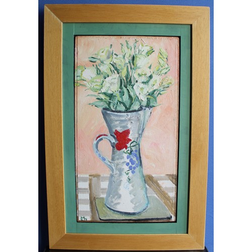 550 - Lucy M. Hainsworth (B.1935); ‘Lisianthus,’ oil on board, signed, (No.307), 51cm x 25cm