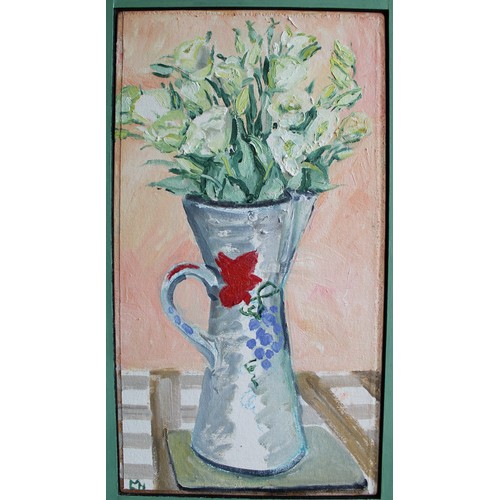 550 - Lucy M. Hainsworth (B.1935); ‘Lisianthus,’ oil on board, signed, (No.307), 51cm x 25cm