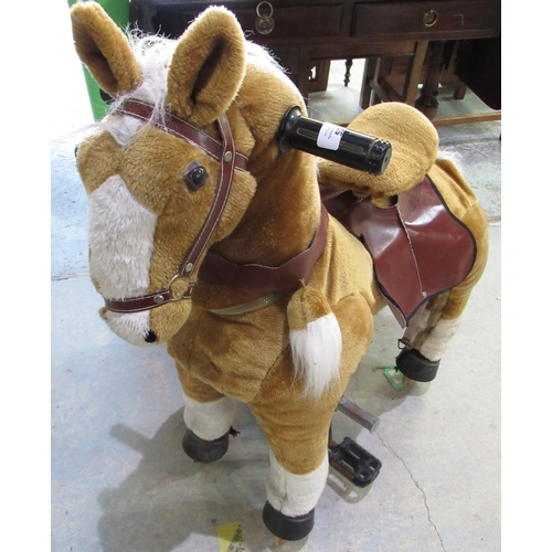 522 - Unusual child's mechanical hobby type horse upholstered in plush finish with rise and fall movement ... 