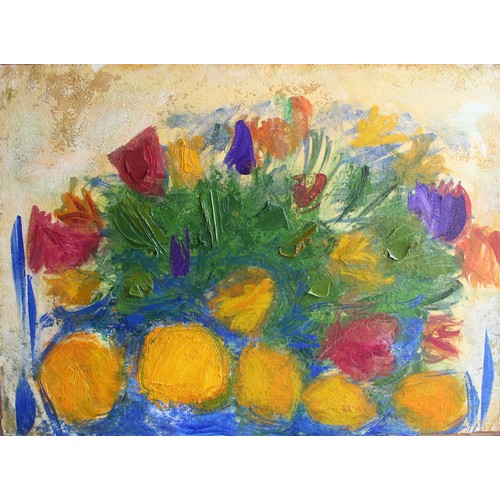 545 - George Hainsworth (B.1937); ‘Oranges and Tulips,’ oil on paper on board, stamped with artists initia... 