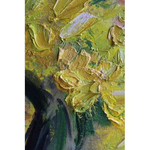 544 - George Hainsworth (B.1937); ‘Yellow Chrysanthemums,’ oil on canvas, signed, 66cm x 66cm