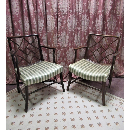 1309 - Pair of C20th mahogany Cockpen type chairs with typical Chinese style backs and outplayed arms with ... 