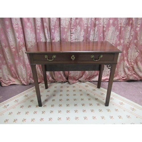 1172 - Geo. III side table, rectangular moulded top with fall leaf above single cockbeaded drawer on square... 