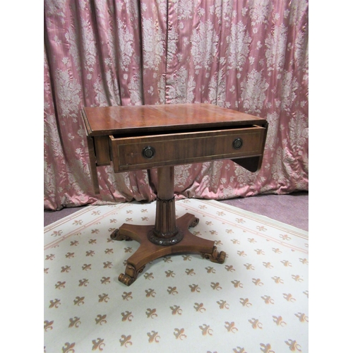 1179 - Regency brass inlaid rosewood pedestal sofa table, rectangular top with two fall leaves, one real an... 