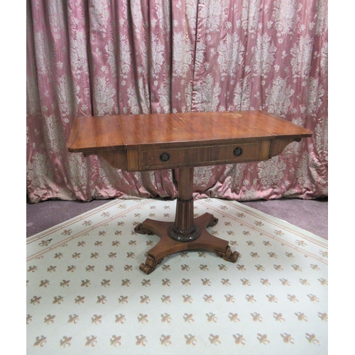 1179 - Regency brass inlaid rosewood pedestal sofa table, rectangular top with two fall leaves, one real an... 