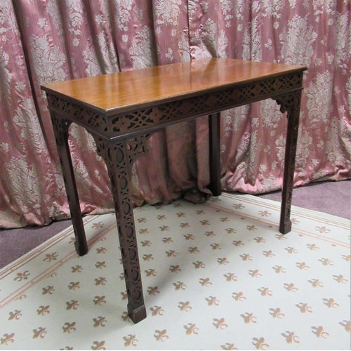 1331 - C20th Chippendale style mahogany rectangular silver table with blind fret carved frieze and square s... 