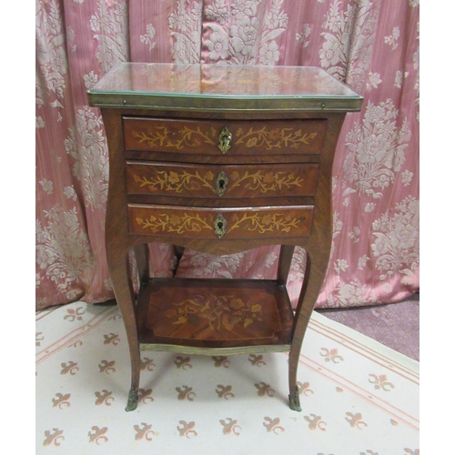 1336 - Late C19th French kingwood table inlaid with panels of profuse foliage, serpentine brass mounted top... 