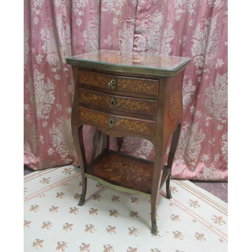 1336 - Late C19th French kingwood table inlaid with panels of profuse foliage, serpentine brass mounted top... 