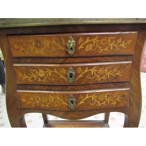 1336 - Late C19th French kingwood table inlaid with panels of profuse foliage, serpentine brass mounted top... 