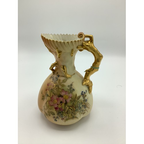1 - Early C20th Royal Worcester jug with coral handle, blush ivory ground decorated with floral sprays, ... 