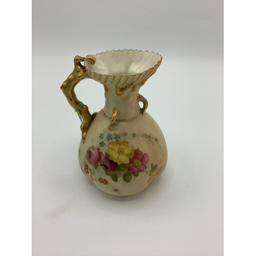 2 - Early C20th Royal Worcester jug, coral handle and blush ivory ground decorated with floral sprays gr... 
