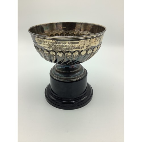 7 - Late Victorian silver presentation rose bowl, gadrooned body on circular stepped foot and Bakelite b... 