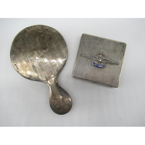 659 - Hallmarked Sterling silver compact with enameled sweetheart RAF badge to front by BB, Birmingham, 19... 