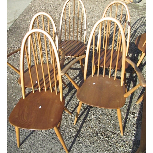 711 - Ercol light elm rectangular drop leaf dining table and set of five hoop back dining chairs including... 