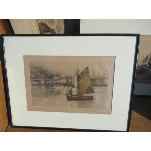 697 - Henry G Walker (early C20th), Fishing Fleet at Scarborough and Ilfracombe Harbor, coloured etchings ... 