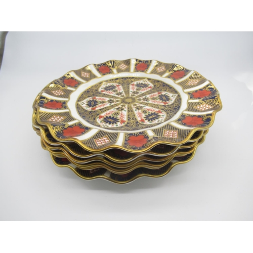 681 - Royal Crown Derby 1128 Old Imari pattern - set of six fluted edge plates each D22cm (6)