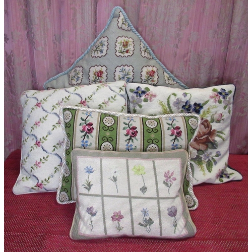 1144 - Five floral woolwork design cushions (5)