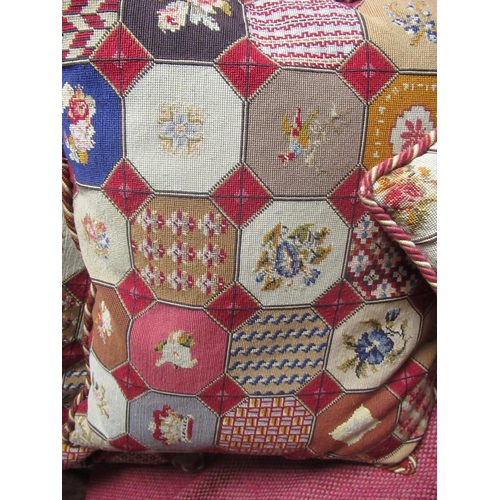 1152 - Set of three large rectangular cushions with geometric multicoloured design and wine and beige twist... 