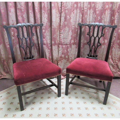 1202 - Pair of C19th Chippendale Revival side chairs, serpentine cresting rail with Gothic pierced splat an... 