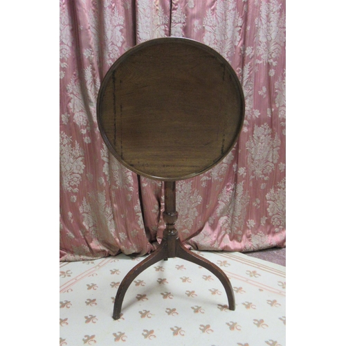 1325 - C19th country made mahogany tripod table, circular tilt top, moulded edge, on slender column support... 