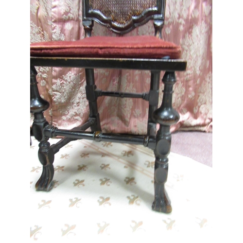 1338 - Charles II style beech side chair with cane work back and seat, serpentine scroll carved cresting ra... 