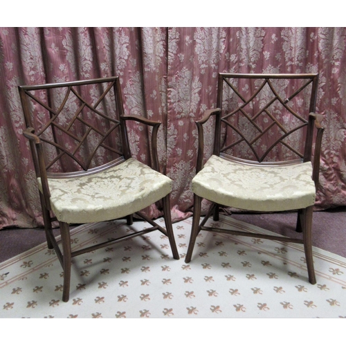 1199 - Pair of C20th mahogany Cockpen type chairs with typical Chinese style backs and outplayed arms with ... 