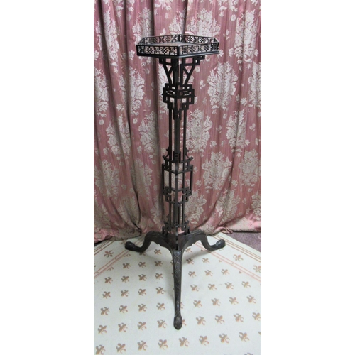 1431 - Chinese Chippendale Revival mahogany torchere, the hexagonal top with fretwork gallery on openwork c... 