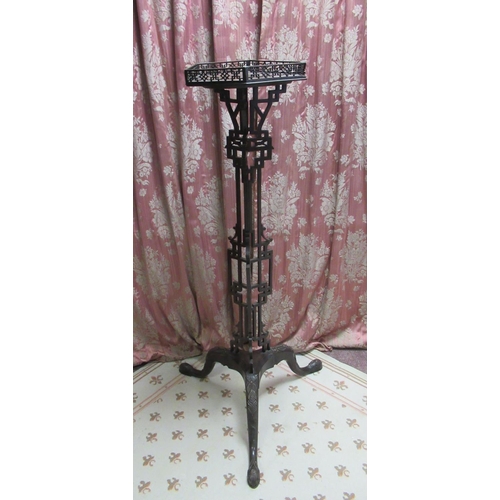 1431 - Chinese Chippendale Revival mahogany torchere, the hexagonal top with fretwork gallery on openwork c... 