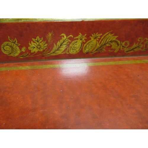 1335 - Regency style red lacquer tray top rectangular occasional table, decorated with foliage and scrolls ... 