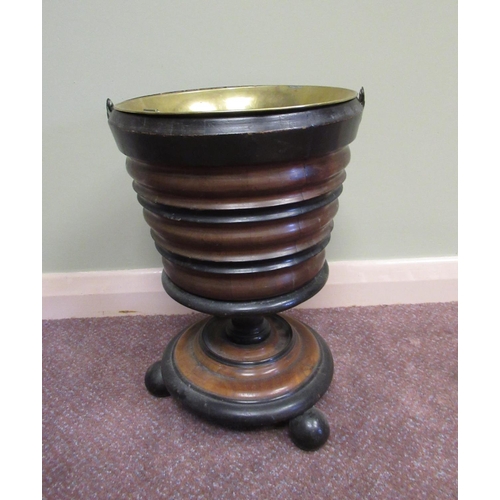 1500 - C20th Dutch walnut and ebonised fuel bin, bucket shaped body on short column support and circular ba... 