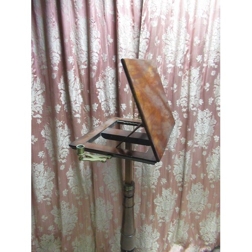 1299 - C19th mahogany music stand, adjustable slope top with two brass candle branches on adjustable taperi... 