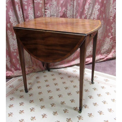 1321 - Regency rosewood crossbanded mahogany oval Pembroke table with two D shaped leaves, one real and one... 
