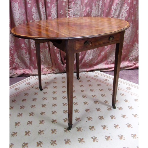 1321 - Regency rosewood crossbanded mahogany oval Pembroke table with two D shaped leaves, one real and one... 