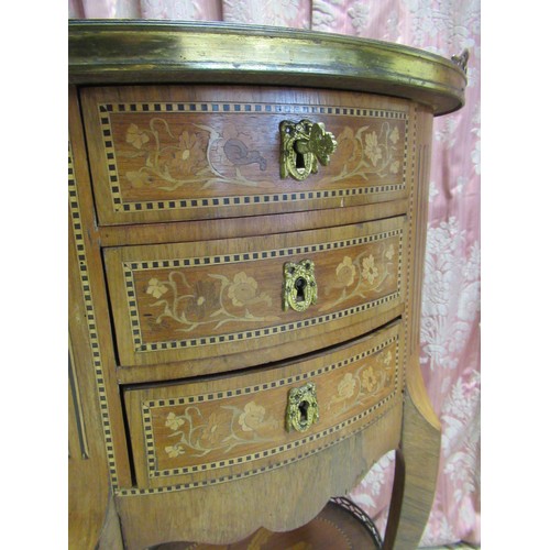 1329 - Late C19th French oval kingwood occasional table, brass galleried top inlaid with a chinoiserie scen... 