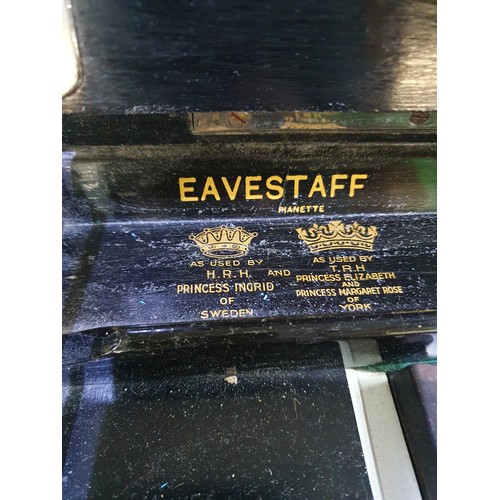 92 - Art Deco period Evestaff mini piano ebonised case with chrome plated mounts complete with stool, ret... 