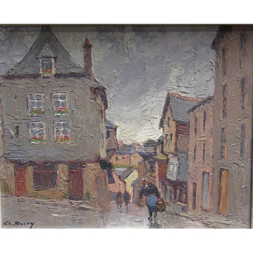 1040 - French School (C20th): Figure with a basket on a village street, oil on board, indistinctly signed D... 