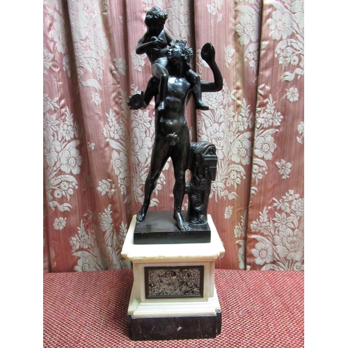 1378 - After the Antique, cast bronze model of a Satyr  supporting the infant Bacchus H38cm, on black and w... 