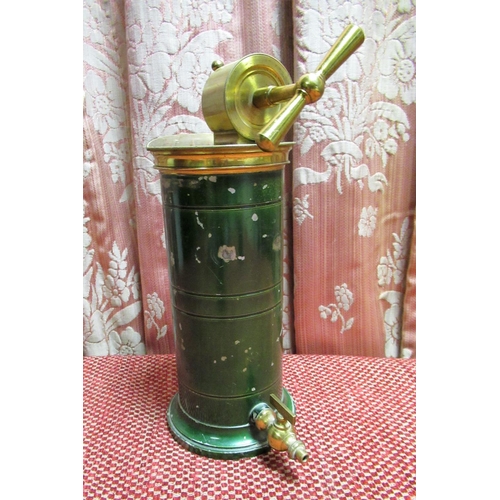 1491 - C19th French green metal and brass cylindrical press, with T shaped handle and tap, stamped Brevete ... 