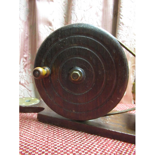 1049 - Pair of late C19th brass and oak mechanical fire bellows L60cm