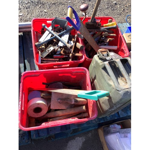 80 - Large collection of various tools in three plastic boxes, and a Jerry can