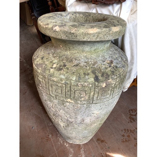 75a - Extremely large sandstone urn with Greco-Roman geometric detail