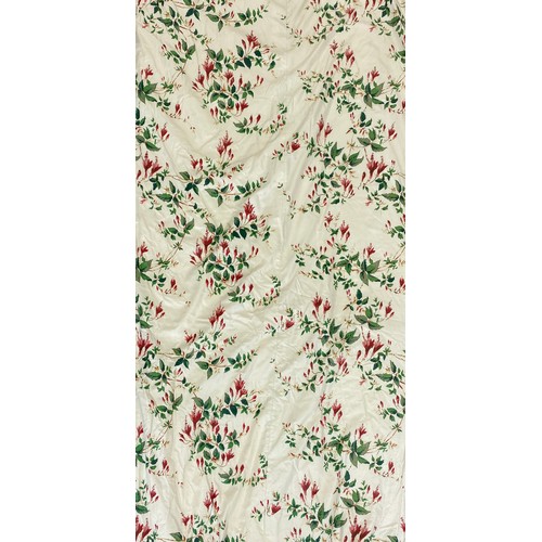 1350 - Pair of pink and green floral decorated curtains L89