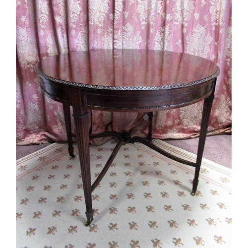 1191 - Chippendale Revival mahogany centre table, circular top with gadrooned edge, on square tapered flute... 