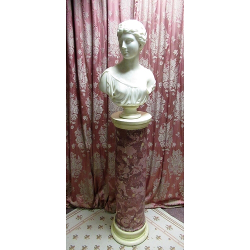 1252 - H. Guirtaundi? (C19th): Head and shoulder white marble bust of a young lady, signed, on socle, H61cm... 