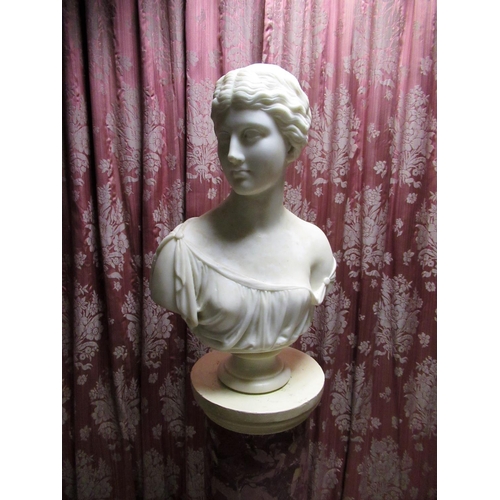 1252 - H. Guirtaundi? (C19th): Head and shoulder white marble bust of a young lady, signed, on socle, H61cm... 