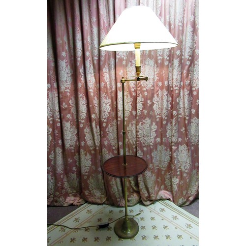 1477 - Regency style brass floor lamp with table, adjustable column with articulated arm on circular base, ... 