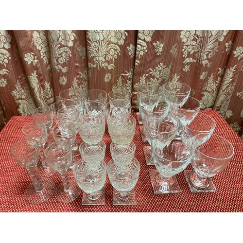 1508 - Collection of C20th Georgian style drinking glasses including seven with facet cut stems and chinois... 